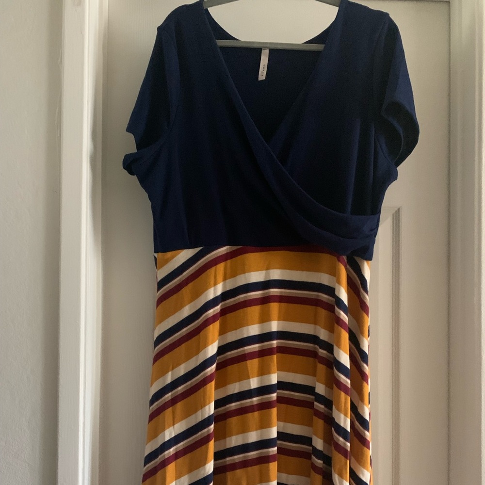Navy and yellow striped dress